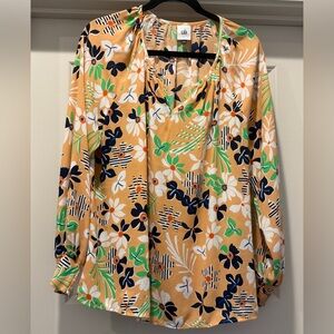 CAbi Floral Blouse - Orange, Green, Blue, White